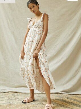 NWOT ANTHROPOLOGIE Rosie Ruffled Floral Midi Dress Size S!